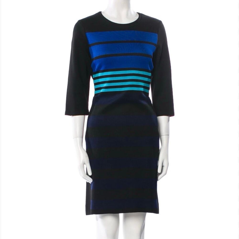 Per Se‎ Black & Blue Sheath 3/4 Sleeve Dress